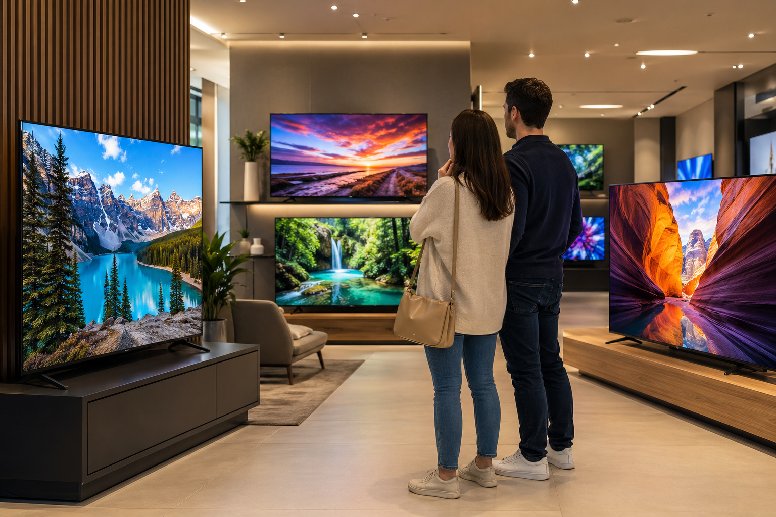 Choosing a television in a shop