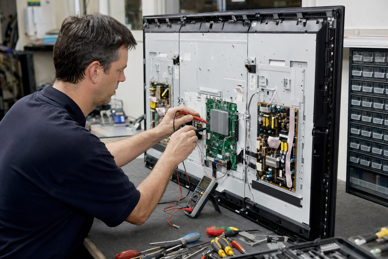 TV repair technician workshop